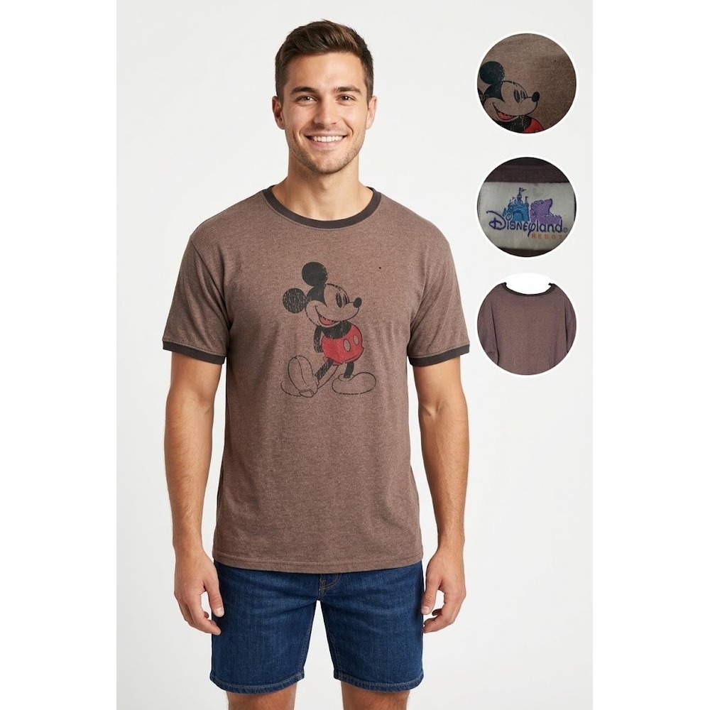 Vintage Disneyland Resort Mickey Mouse Ringer T-Shirt Brown Y2K Fits Mens L